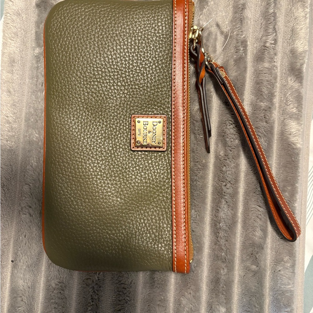 Dooney & Bourke Olive and Brown Leather Wristlet